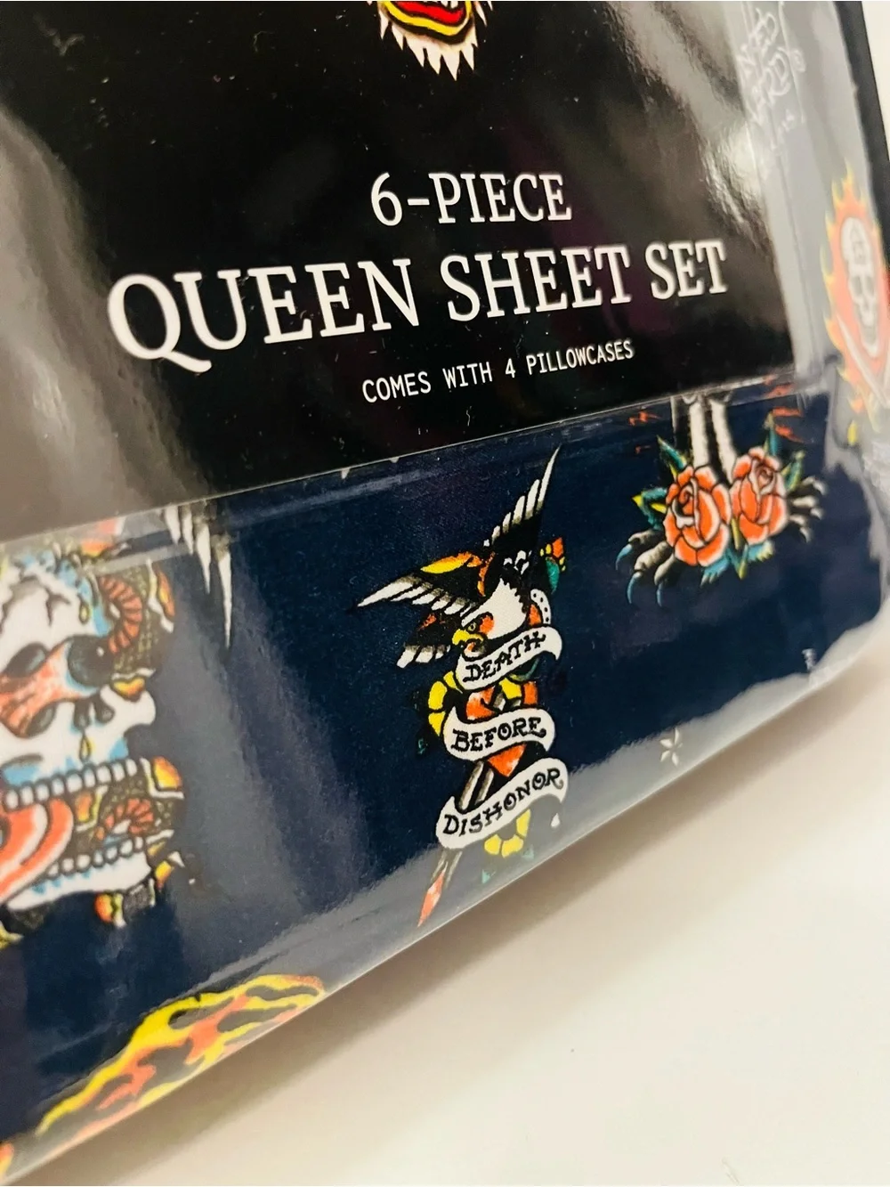 Ed Hardy & Stay Spooky Lot of 2 Queen Sheet Sets Halloween Ghost Eagle Geisha